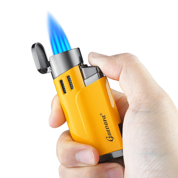 Cigar Lighters and Cutter Set with Butane Refillable Four Jet Flame Lighters Sharpening Blade Cigar Guillotine Windproof Lighter Torch
