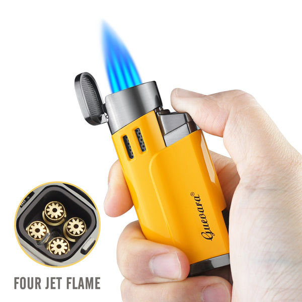 Cigar Lighters and Cutter Set with Butane Refillable Four Jet Flame Lighters Sharpening Blade Cigar Guillotine Windproof Lighter Torch