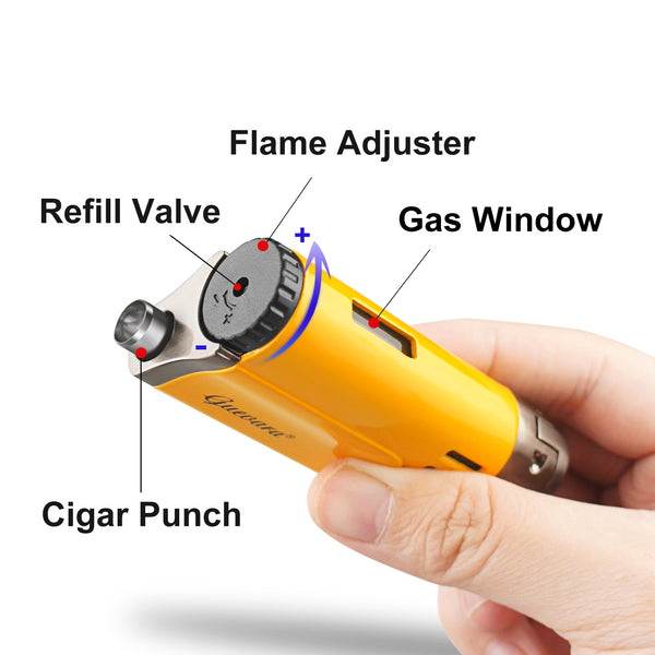 Cigar Lighters and Cutter Set with Butane Refillable Four Jet Flame Lighters Sharpening Blade Cigar Guillotine Windproof Lighter Torch