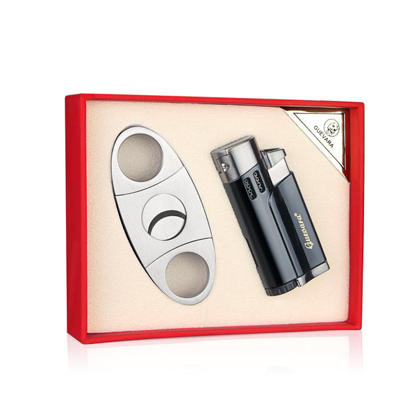 Cigar Lighters and Cutter Set with Butane Refillable Four Jet Flame Lighters Sharpening Blade Cigar Guillotine Windproof Lighter Torch