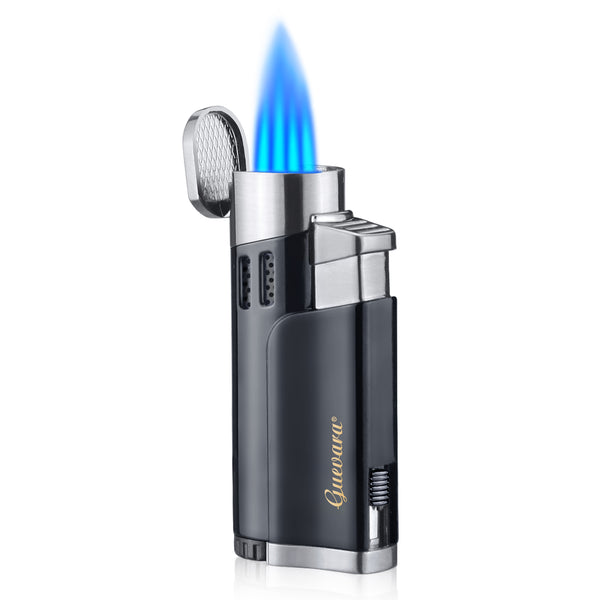 Cigar Lighters and Cutter Set with Butane Refillable Four Jet Flame Lighters Sharpening Blade Cigar Guillotine Windproof Lighter Torch