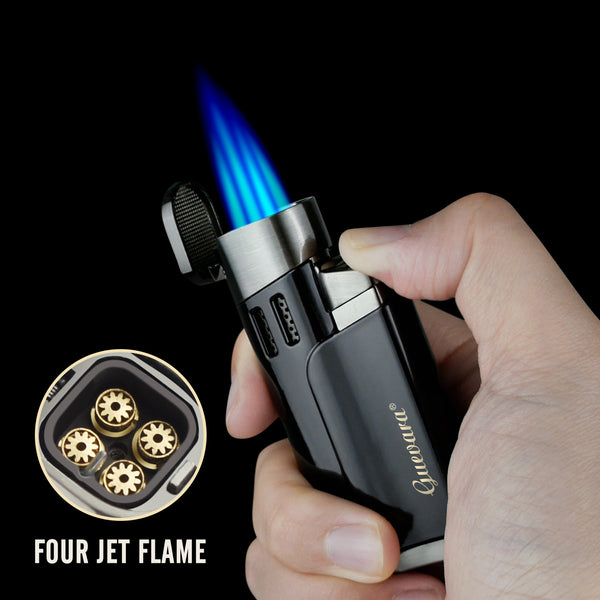 Cigar Lighters and Cutter Set with Butane Refillable Four Jet Flame Lighters Sharpening Blade Cigar Guillotine Windproof Lighter Torch