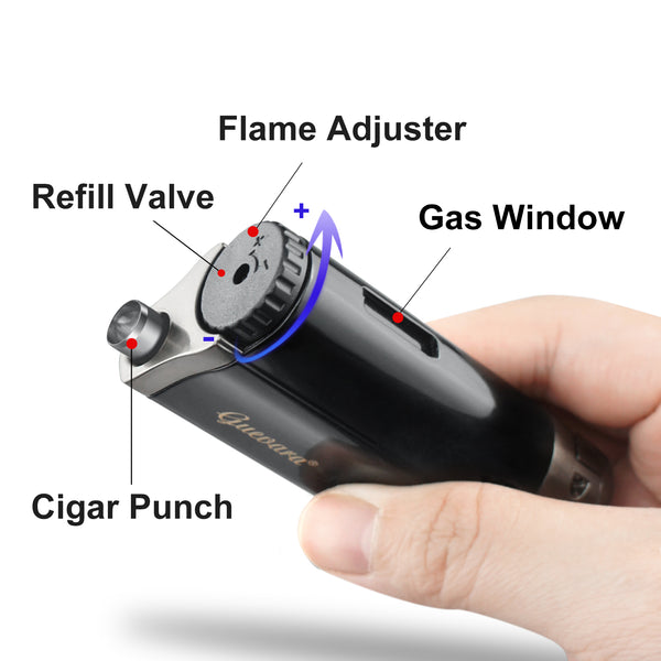 Cigar Lighters and Cutter Set with Butane Refillable Four Jet Flame Lighters Sharpening Blade Cigar Guillotine Windproof Lighter Torch