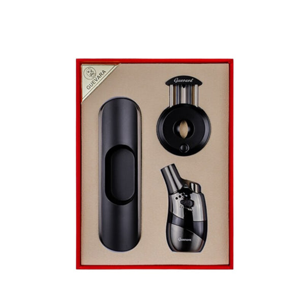 GUEVARA Cigar Lighter Ceramic Ashtray Cutter Combo Cigar Accessories Set Windproof Butane Gas Torch Lighters with Cigar Punch