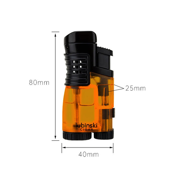 LUBINSKI Cigar Lighter Cigarette Tobacco Lighter 3 Torch Jet Flame Refillable Cigar Accessories with Holder Portable Gift Box