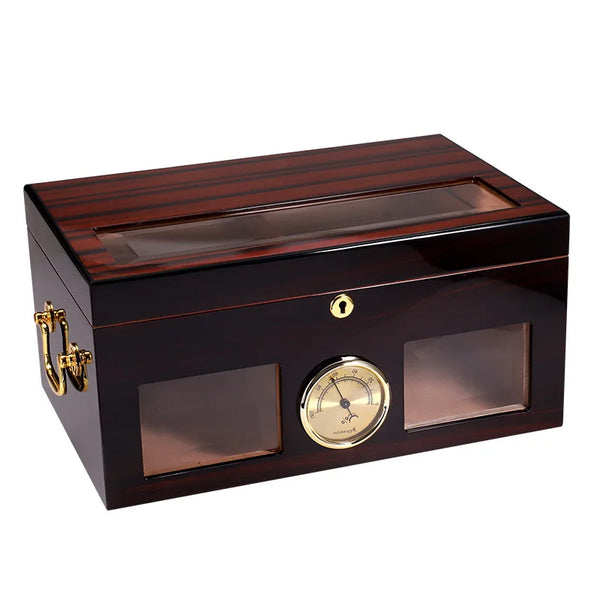 LUBINSKI Humidor Cigar Box Glass  Cedar Wood 75-100CT Capacity Big Cigar Humidor Box Home Storage Cigars Tool Box W/ Hygrometer