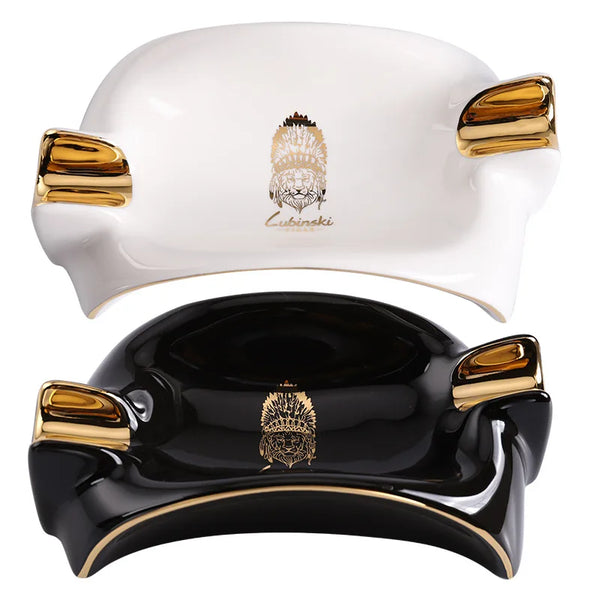 LUBINSKI Ceramic Cigar Ashtray holder 2 cigars Portable Home Cigarette Ash Slot with gift box
