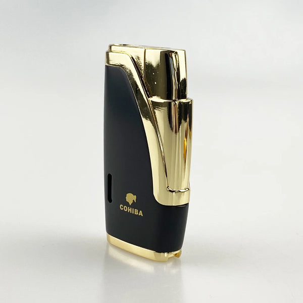 COHIBA Cigar Lighters 2 Jet Torch Flame Refillable with Cigar Punch Butance Cigarette Tobacco Tool Accessories for Gift Box