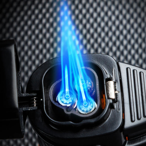 LUBINSKI Cigar Lighter Cigarette Tobacco Lighter 3 Torch Jet Flame Refillable Cigar Accessories with Holder Portable Gift Box