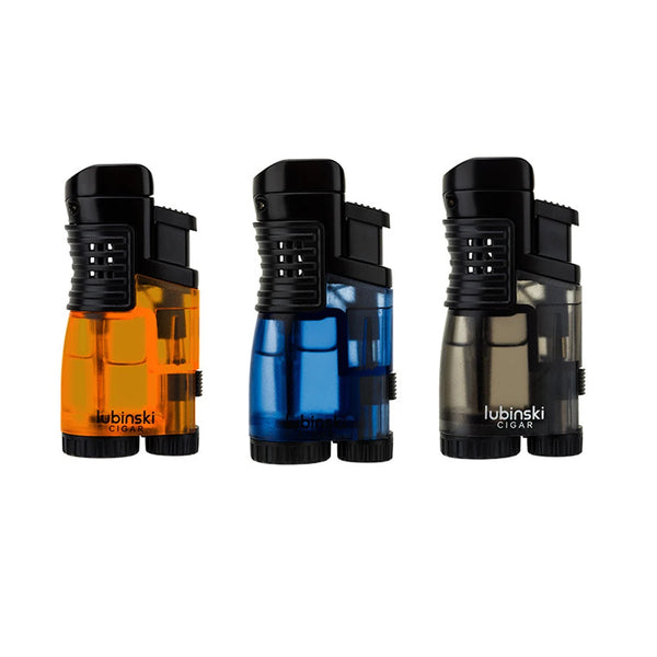LUBINSKI Cigar Lighter Cigarette Tobacco Lighter 3 Torch Jet Flame Refillable Cigar Accessories with Holder Portable Gift Box