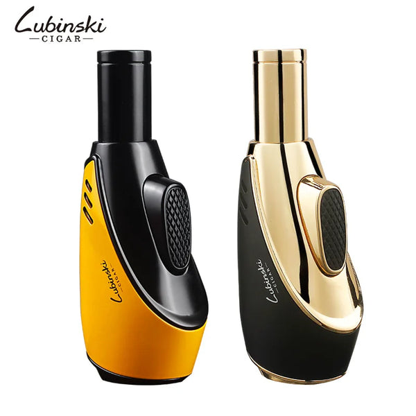 LUBINSKI Cigar Cigarette Tobacco Lighter Single Torch Jet Flame Refillable With Punch Smoking Tool Accessories Portable