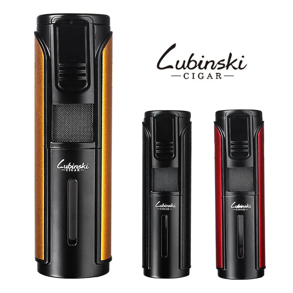 LUBINSKI Butane Gas Cigar Lighter Lubinski Windproof 5 Flame Jet Torch Lighter Pocket Metal Cigarette Briquet Cigar Accessory