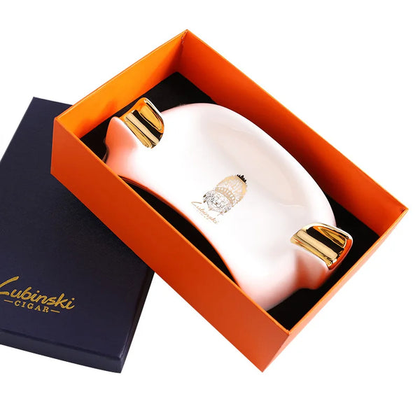 LUBINSKI Ceramic Cigar Ashtray holder 2 cigars Portable Home Cigarette Ash Slot with gift box
