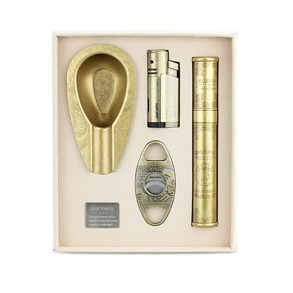 GUEVARA Cigar Lighter Accessories Set Men Gift Box Lighter Cigar Jet Flame Portable Butane Gas Cigarette Retro Lighters