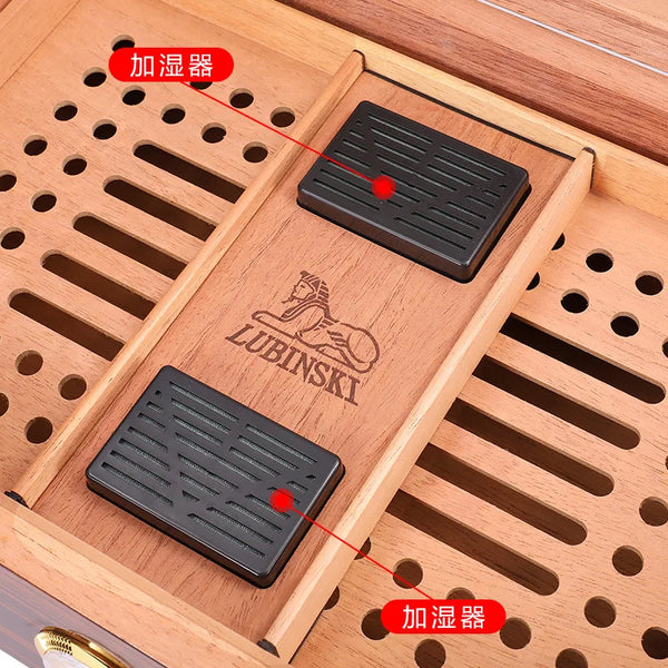 LUBINSKI Humidor Cigar Box Glass  Cedar Wood 75-100CT Capacity Big Cigar Humidor Box Home Storage Cigars Tool Box W/ Hygrometer