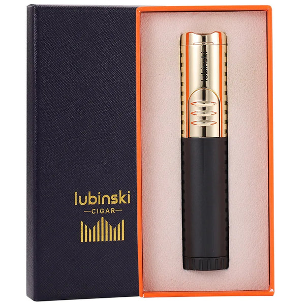 LUBINSKI Cigar Cigarette Tobacco Lighter Single Torch Jet Flame Refillable With Holder Smoking Tool Accessories Portable