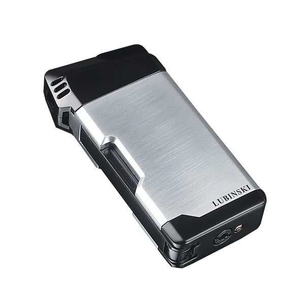 LUBINSKI Cigar Cigarette Tobacco Lighter Single Torch Jet Flame Refillable With Punch Smoking Tool Accessories Portable