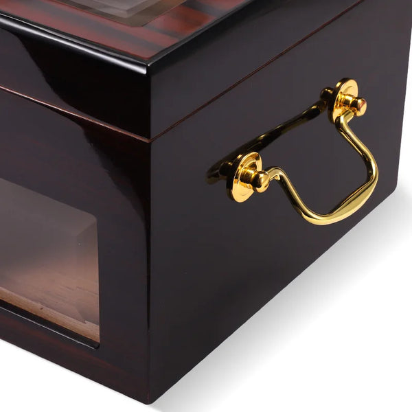 LUBINSKI Humidor Cigar Box Glass  Cedar Wood 75-100CT Capacity Big Cigar Humidor Box Home Storage Cigars Tool Box W/ Hygrometer