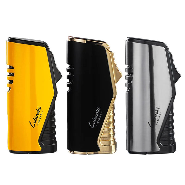 LUBINSKI Cigar Cigarette Tobacco Lighter 3 Torch Jet Flame Refillable With Punch Smoking Tool Accessories Portable