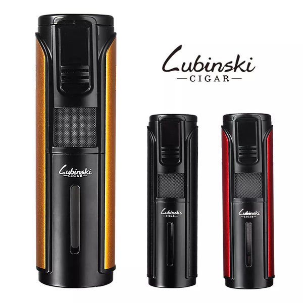LUBINSKI Butane Gas Cigar Lighter Lubinski Windproof 5 Flame Jet Torch Lighter Pocket Metal Cigarette Briquet Cigar Accessory