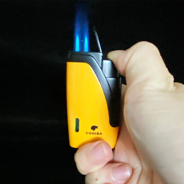 COHIBA Cigar Lighters 2 Jet Torch Flame Refillable with Cigar Punch Butance Cigarette Tobacco Tool Accessories for Gift Box