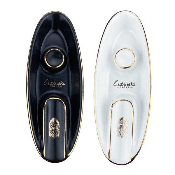 LUBINSKI Cigar Ashtray Travel Ashtray Outdoor Ceramic Boat shape Ash Tray holder 1 cigar Single Slot Design