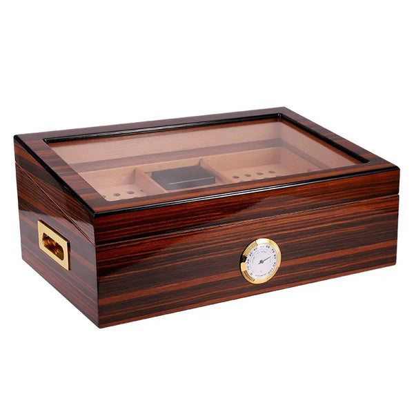 LUBINSKI Humidor Cigar Box Glass  Cedar Wood 75-100CT Capacity Big Cigar Humidor Box Home Storage Cigars Tool Box W/ Hygrometer
