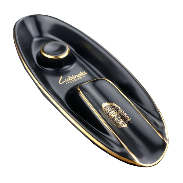 LUBINSKI Cigar Ashtray Travel Ashtray Outdoor Ceramic Boat shape Ash Tray holder 1 cigar Single Slot Design