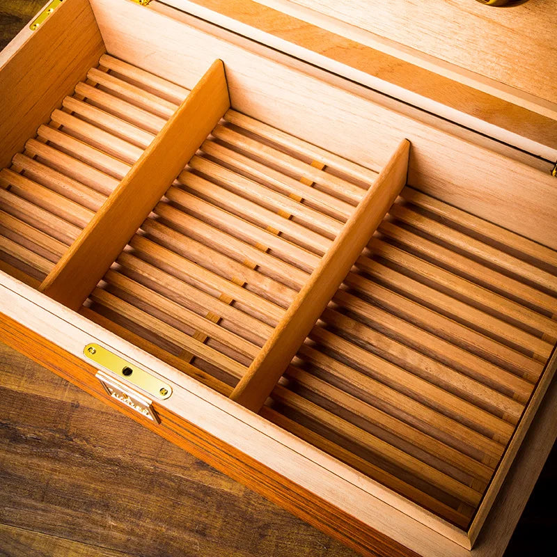 LUBINSKI Humidor Cigar Box Glass Cedar Wood Capacity Big Cigar Hum