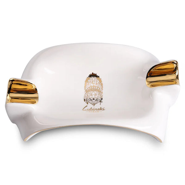 LUBINSKI Ceramic Cigar Ashtray holder 2 cigars Portable Home Cigarette Ash Slot with gift box