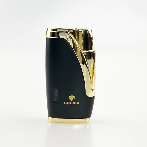 COHIBA Cigar Lighters 2 Jet Torch Flame Refillable with Cigar Punch Butance Cigarette Tobacco Tool Accessories for Gift Box