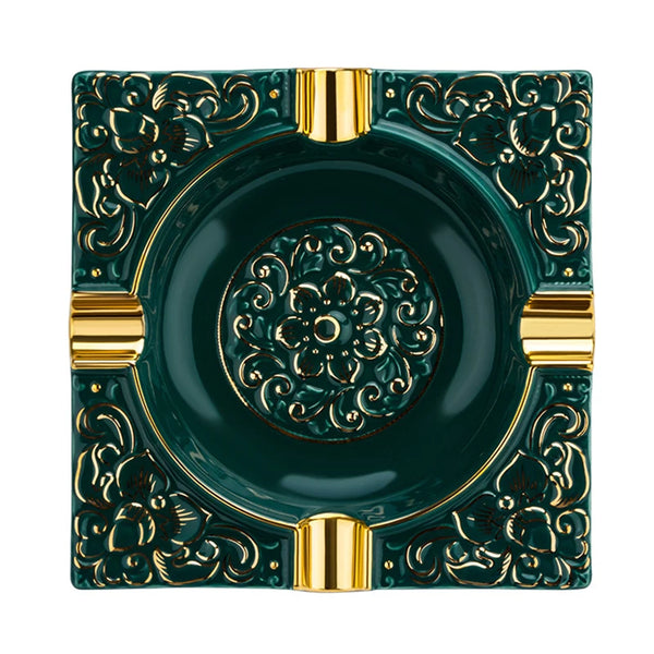 LUBINSKI Ceramic Cigar Ashtray holder 4 cigars Portable Home Cigarette Ash Slot with Gift Box for  Cigar
