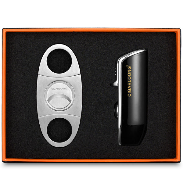 Cigar Cutter Two-piece Windproof Cigar Lighter Stainless Steel Cigar Cutter with Punch