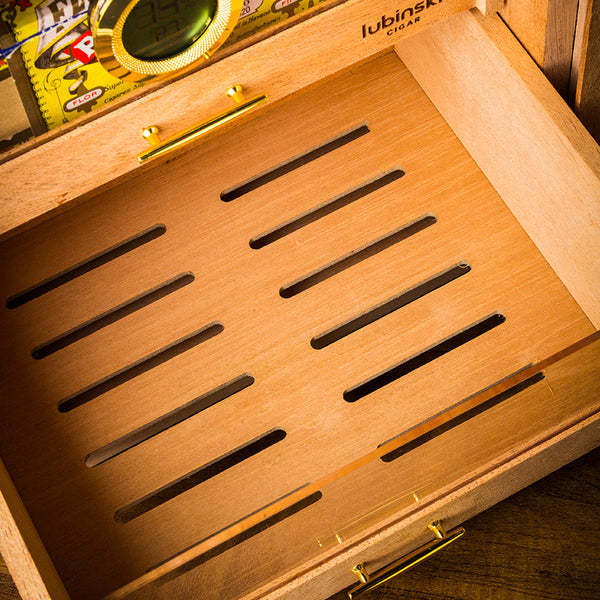 Lubinsky cigar box triple perspective window cedar wood cigar cabinet LUBINSKI cigar display moisturizer
