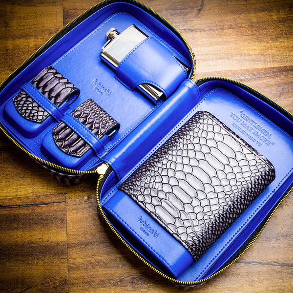 Multifunctional Portable Cigar Bag Rubinsky Python Leather Cigar Cutter Lighter Wine Pot Cigarette Case