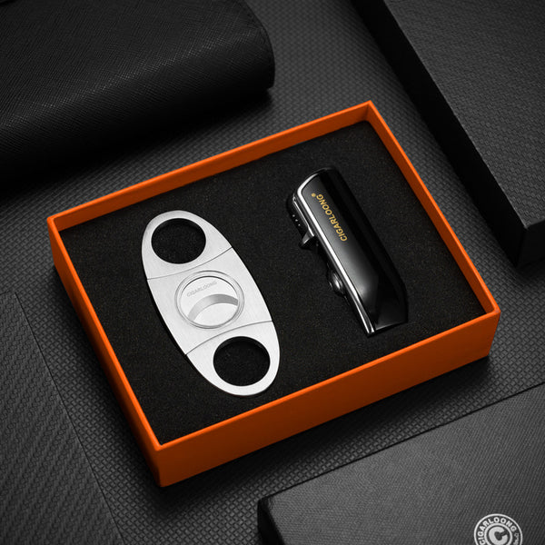 Cigar Cutter Two-piece Windproof Cigar Lighter Stainless Steel Cigar Cutter with Punch