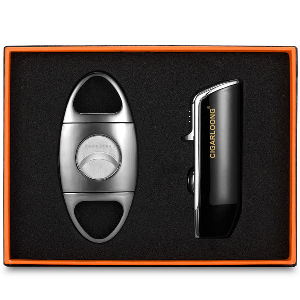 Cigar Cutter Two-piece Windproof Cigar Lighter Stainless Steel Cigar Cutter with Punch