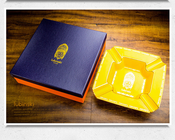LUBINSKI Cigar Ashtray with Four Cigar Slots, Ceramic Gold Painted Large Capacity Gift Box, Rubinski Cigar Ashtray
