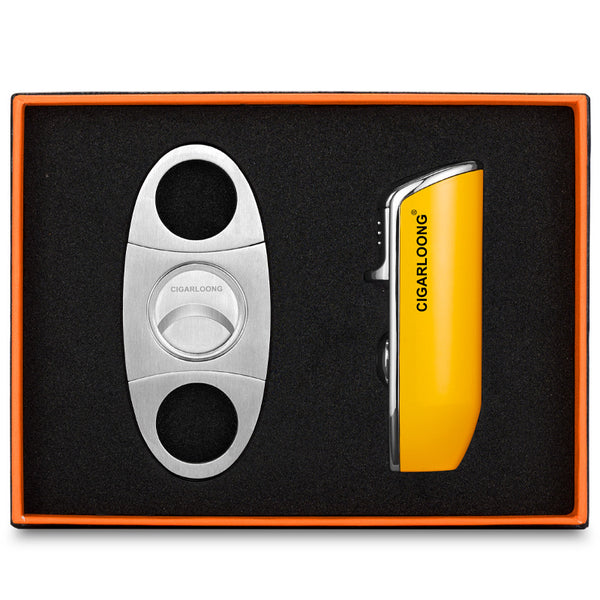 Cigar Cutter Two-piece Windproof Cigar Lighter Stainless Steel Cigar Cutter with Punch