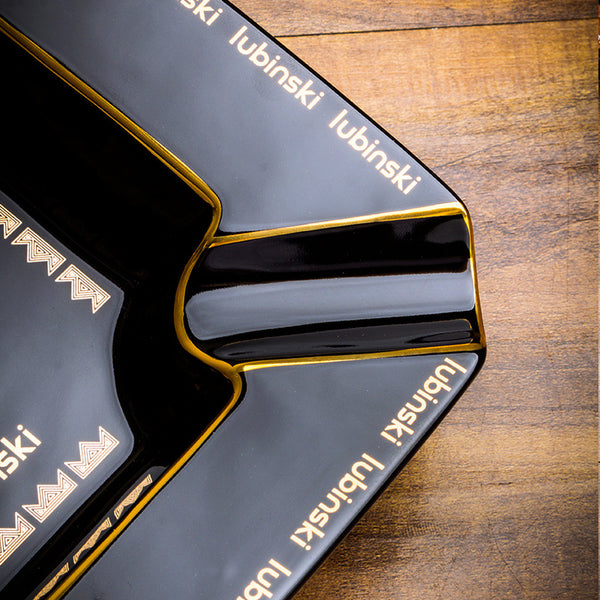LUBINSKI Cigar Ashtray with Four Cigar Slots, Ceramic Gold Painted Large Capacity Gift Box, Rubinski Cigar Ashtray