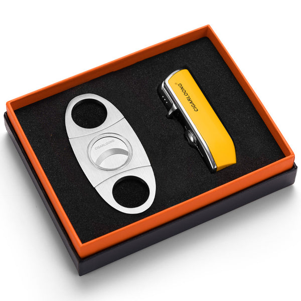 Cigar Cutter Two-piece Windproof Cigar Lighter Stainless Steel Cigar Cutter with Punch