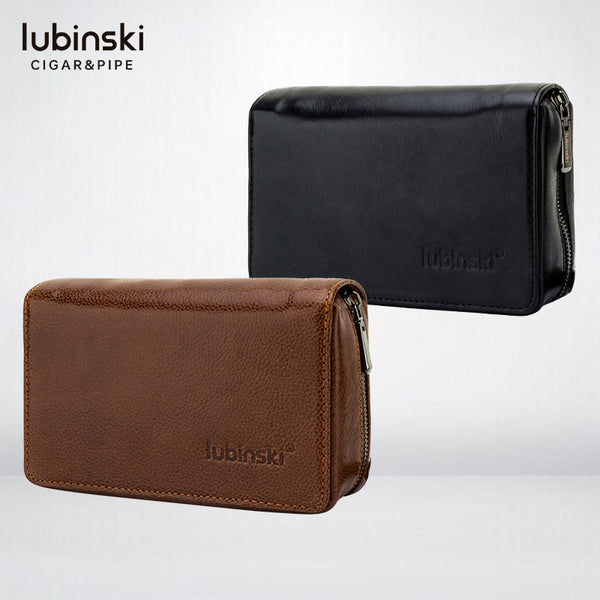 LUBINSKI Pipe Bag Portable Cowhide Three Pipe Bag Zipper Multifunctional Rubinsky Pipe Accessories Placement Bag