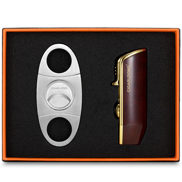 Cigar Cutter Two-piece Windproof Cigar Lighter Stainless Steel Cigar Cutter with Punch