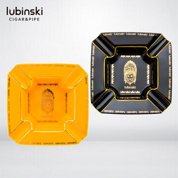 LUBINSKI Cigar Ashtray with Four Cigar Slots, Ceramic Gold Painted Large Capacity Gift Box, Rubinski Cigar Ashtray