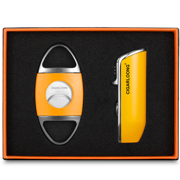 Cigar Cutter Two-piece Windproof Cigar Lighter Stainless Steel Cigar Cutter with Punch