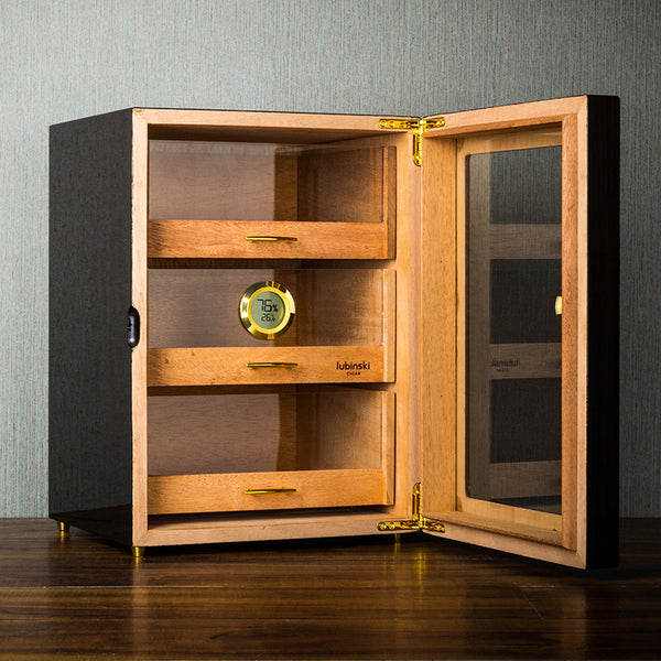 Lubinsky cigar box triple perspective window cedar wood cigar cabinet LUBINSKI cigar display moisturizer