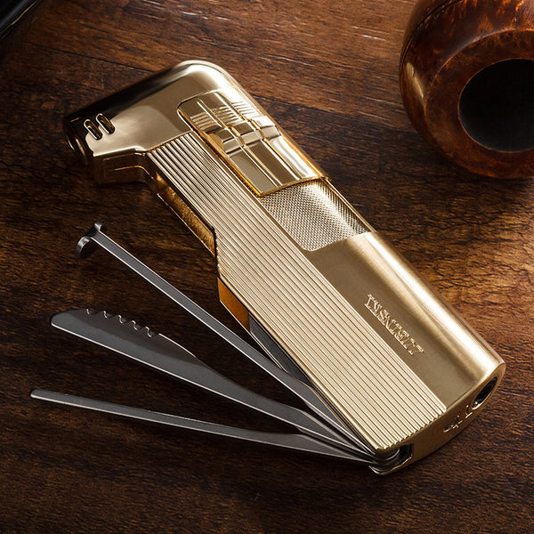Lubinsky LUBINSKI pipe lighter, zinc alloy electroplated oblique fire three-in-one open flame lighter