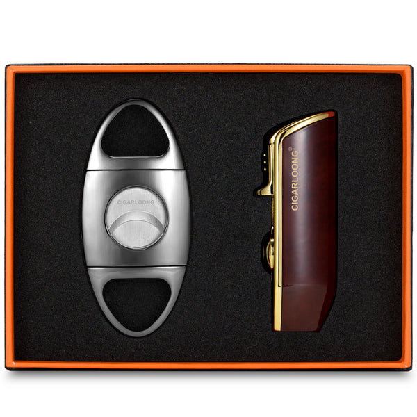 Cigar Cutter Two-piece Windproof Cigar Lighter Stainless Steel Cigar Cutter with Punch