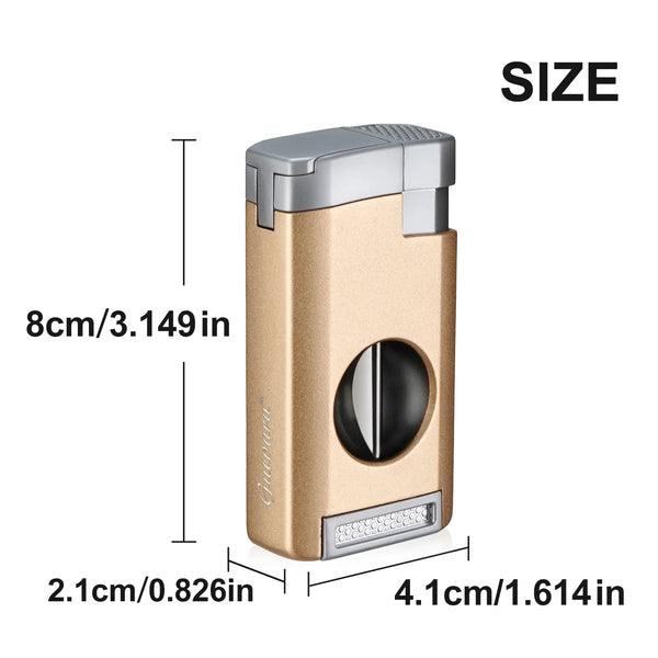 GUEVARA Cigar Lighter Cutter 2 IN 1 Sharp V-Cut Cigar Cutter Luxury Guillotine Metal 3 Jet Blue Flame Torch Lighters With Box