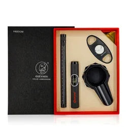 GUEVARA Cigar Set Box Vintage Single Jet Torch Blue Flame Lighter Cutter Ashtray Cigar Needle Cigarette Smoking Accessories